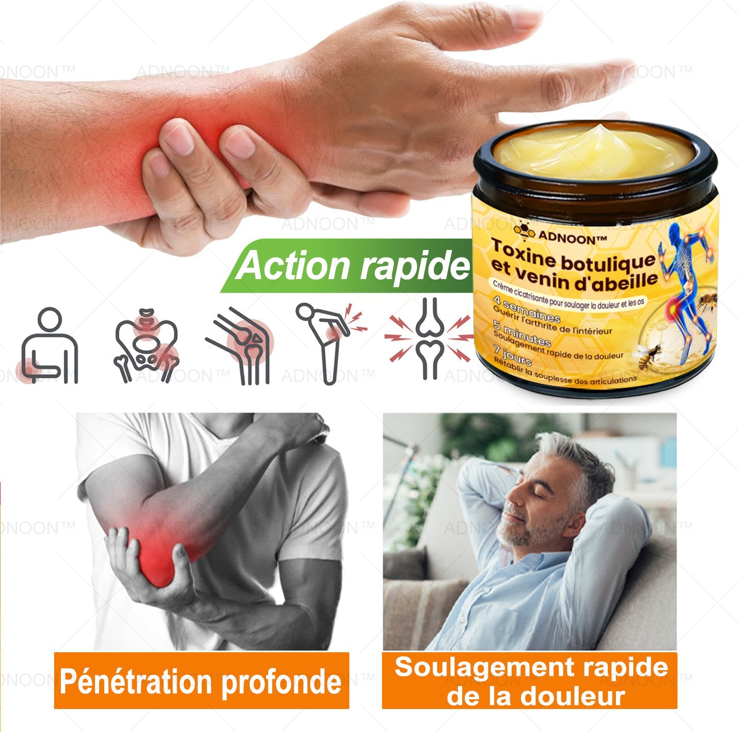 ADNOON® CRÈME DE GUÉRISON DES OS ET DE SOULAGEMENT DE LA DOULEUR AU BOTOX ET VENIN D'ABEILLE
