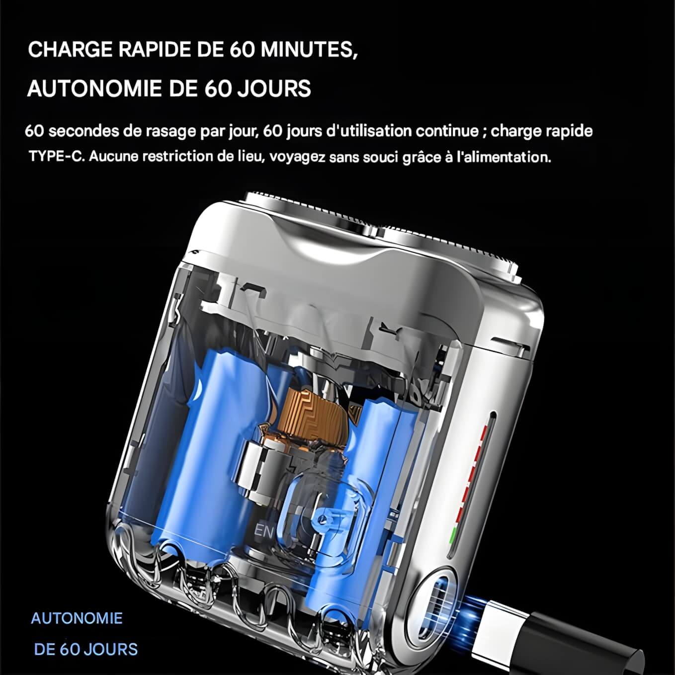RASOIR ÉLECTRIQUE PORTABLE À DOUBLE ANNEAU – ÉTANCHE, SILENCIEUX ET COMPACT