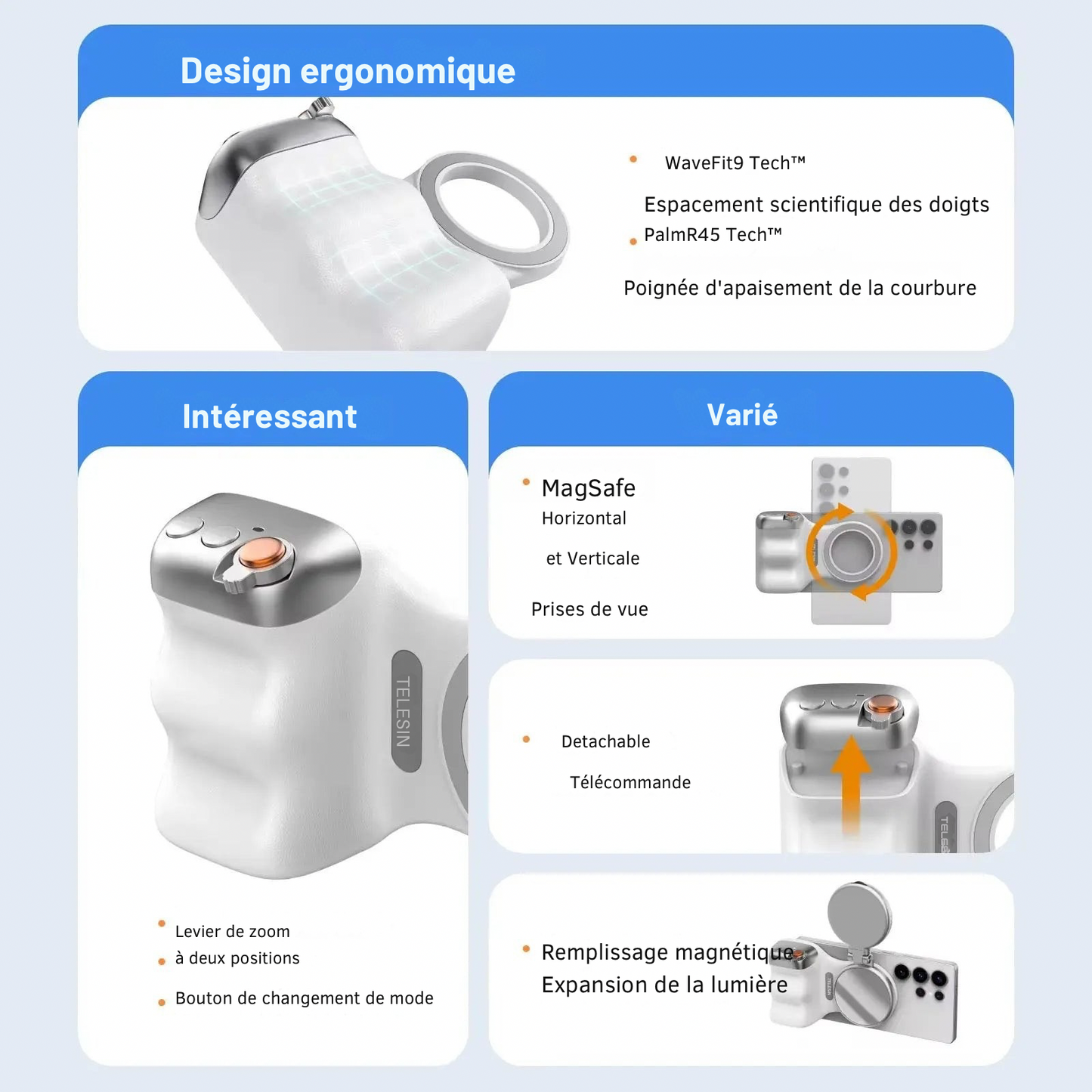 Grip Magnétique Smartphone avec Lumière Led - TELESIN