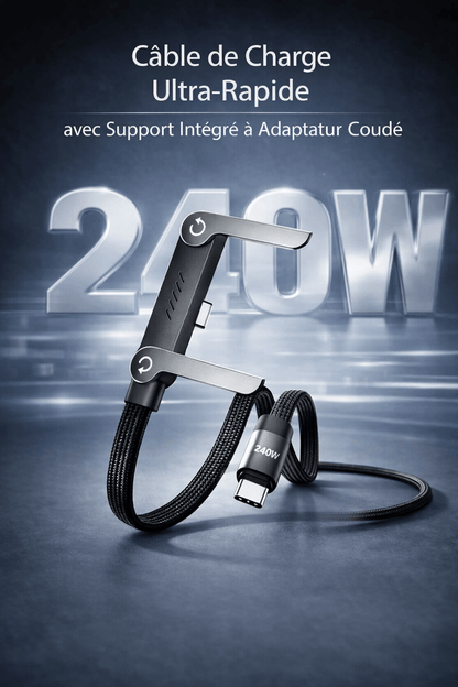 CHARGEUR CABLE INVISIBLE 2-EN-1 AVEC SUPPORT & CHARGEMENT ULTRA RAPIDE 240W