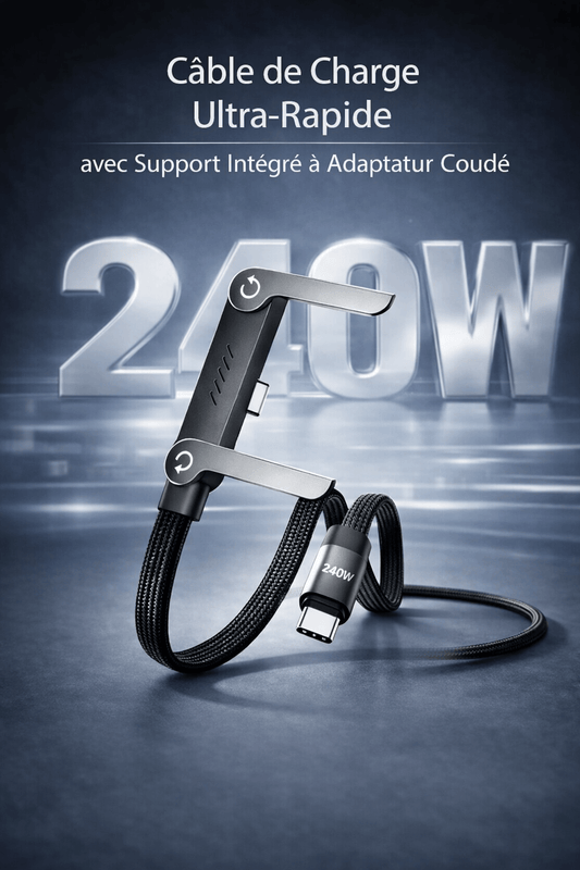 CHARGEUR CABLE INVISIBLE 2-EN-1 AVEC SUPPORT & CHARGEMENT ULTRA RAPIDE 240W