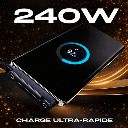 CHARGEUR CABLE INVISIBLE 2-EN-1 AVEC SUPPORT & CHARGEMENT ULTRA RAPIDE 240W