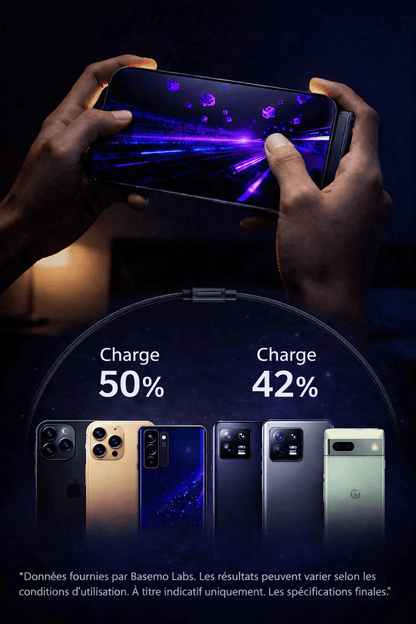 CHARGEUR CABLE INVISIBLE 2-EN-1 AVEC SUPPORT & CHARGEMENT ULTRA RAPIDE 240W