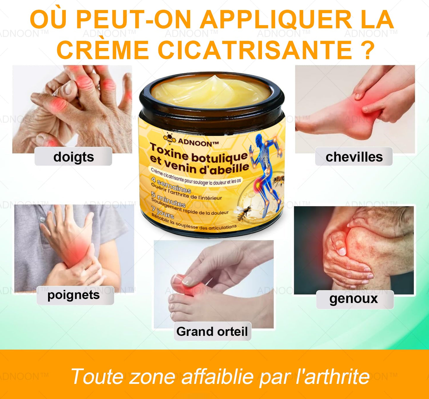 ADNOON®  CRÈME DE GUÉRISON DES OS ET DE SOULAGEMENT DE LA DOULEUR AU BOTOX ET VENIN D'ABEILLE