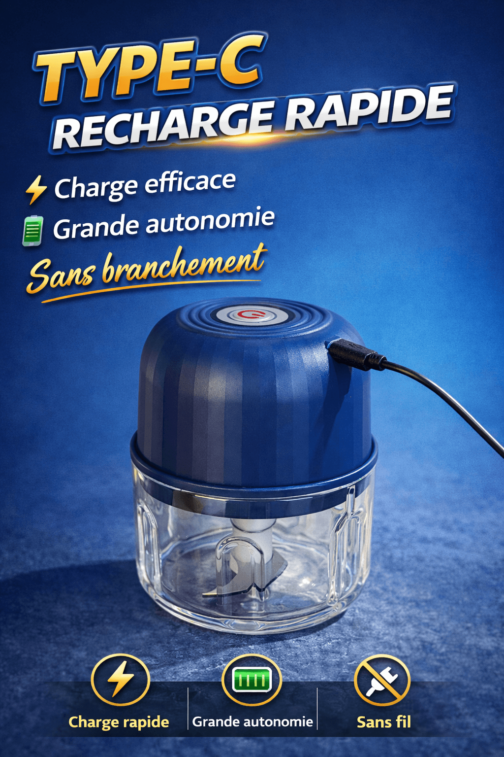 MINI HACHOIR ÉLECTRIQUE SANS FIL USB-C – ULTRA RAPIDE & MULTIFONCTION